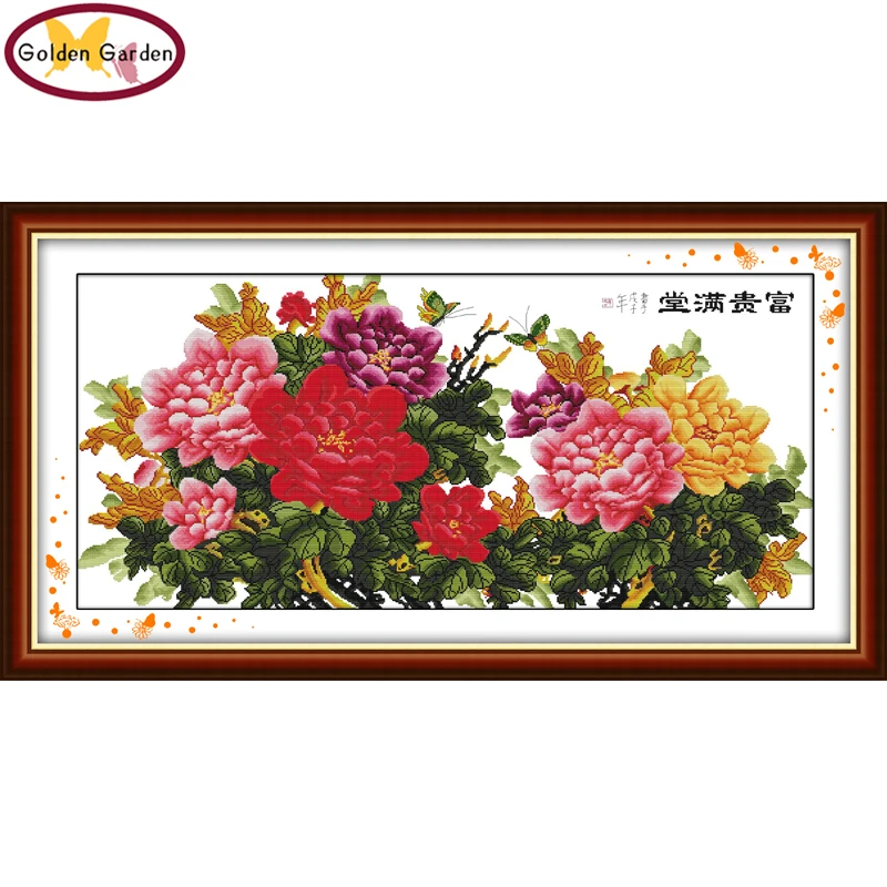 

GG Treasures Fill The Home Chinese Peony Pattern 11CT14CT Cross Stitch Kits for Embroidery Wall Decor Needlework Cross Stitch