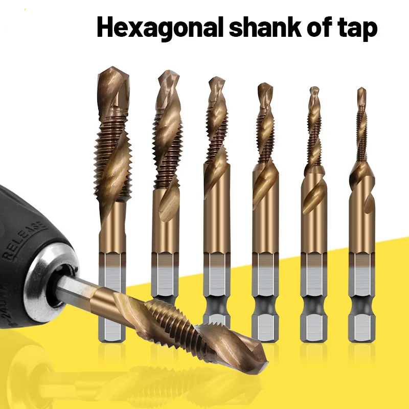 

Hex Shank Titanium Plated HSS Co Screw Thread Metric Tap Drill Bits M3 M4 M5 M6 M8 M10 Screw Machine Compound tap Hand Tools