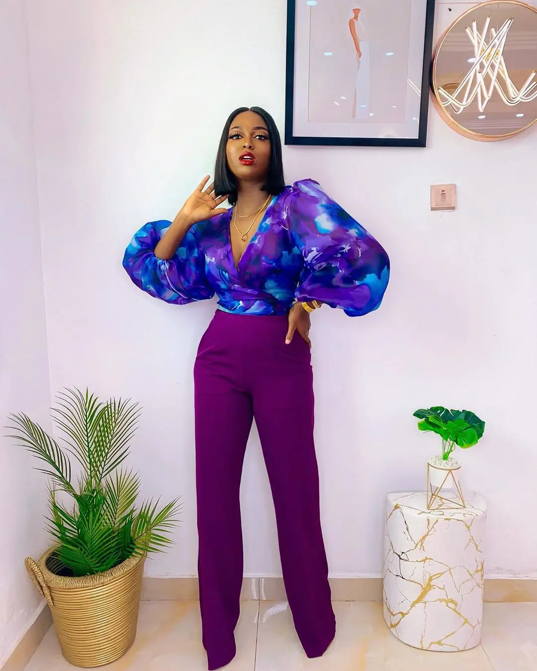 Сексуальная Синяя Женская блузка с принтом осенняя шифоновая рубашка v образным