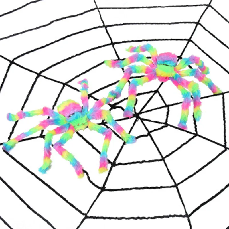 

Новинка 2019, супер большой плюшевый паук, плюшевый черный и многоцветный стиль для вечевечерние, бара, украшения для Хэллоуина, Прямая постав...
