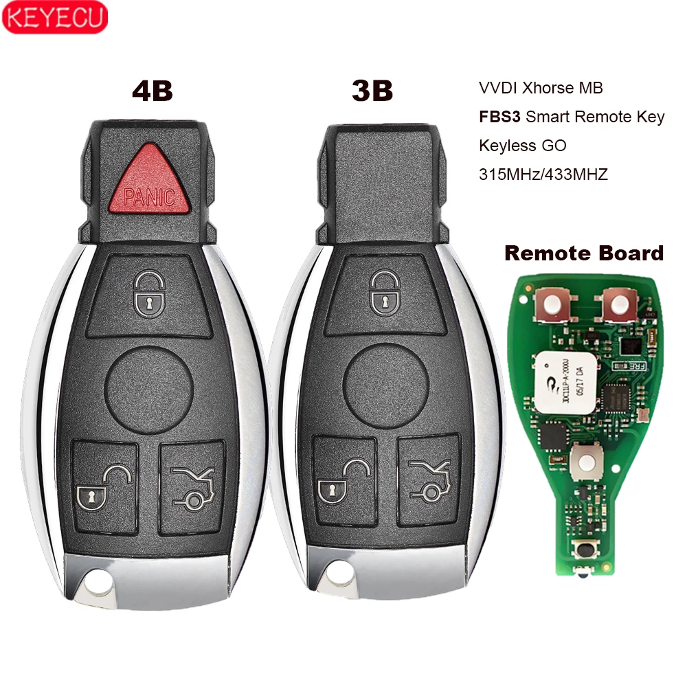 

KEYECU Xhorse MB FBS3 BGA Keyless-Go Smart Remote Key 3/4 Button 315MHz/433MHZ for Mercedes-Benz W204 W207 W212 W164 W166 W221