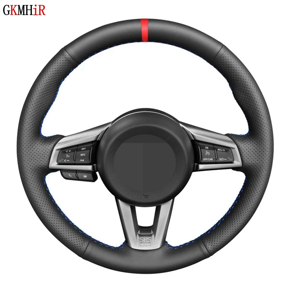 

DIY Hand-Stitched Soft Black Genuine Leather Red Marker Car Steering Wheel Cover For Mazda MX-5 MX5 2016 2017 2018 2019 2020