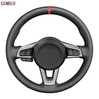 hand stitched non slip black genuine leather red marker car steering wheel cover for mazda mx 5 mx5 2016 2017 2018 2019 2020