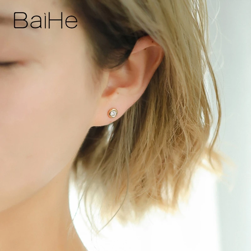 BAIHE Твердые 14 к желтое золото всего 0.20ct H/SI натуральные бриллианты женские Помолвочные мужские Подгонянные алмазные размеры круглые серьги-гвоздики