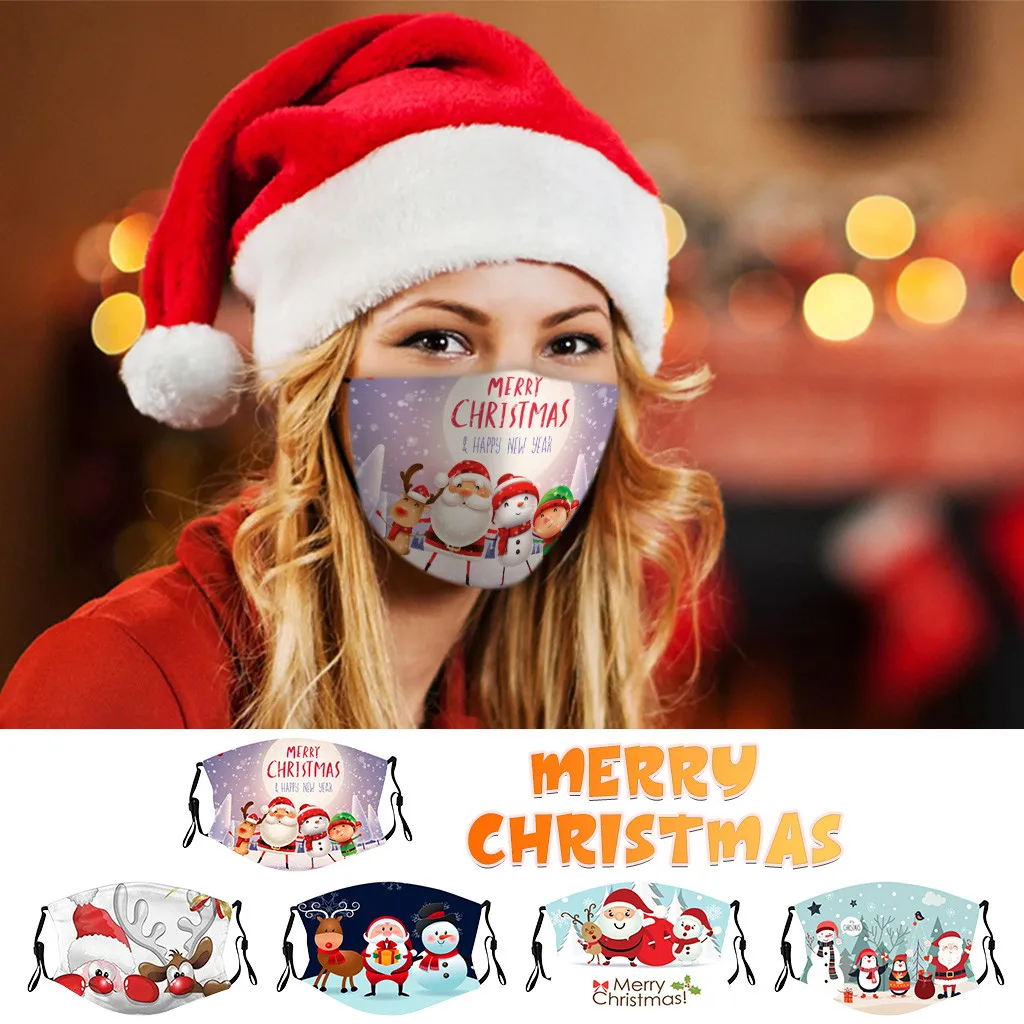 

1PC Reusable Mask Christmas Print Breathable Washable Protective Face Mask Outdoor Dustproof Cycling Face Mask Cotton Mascarilla