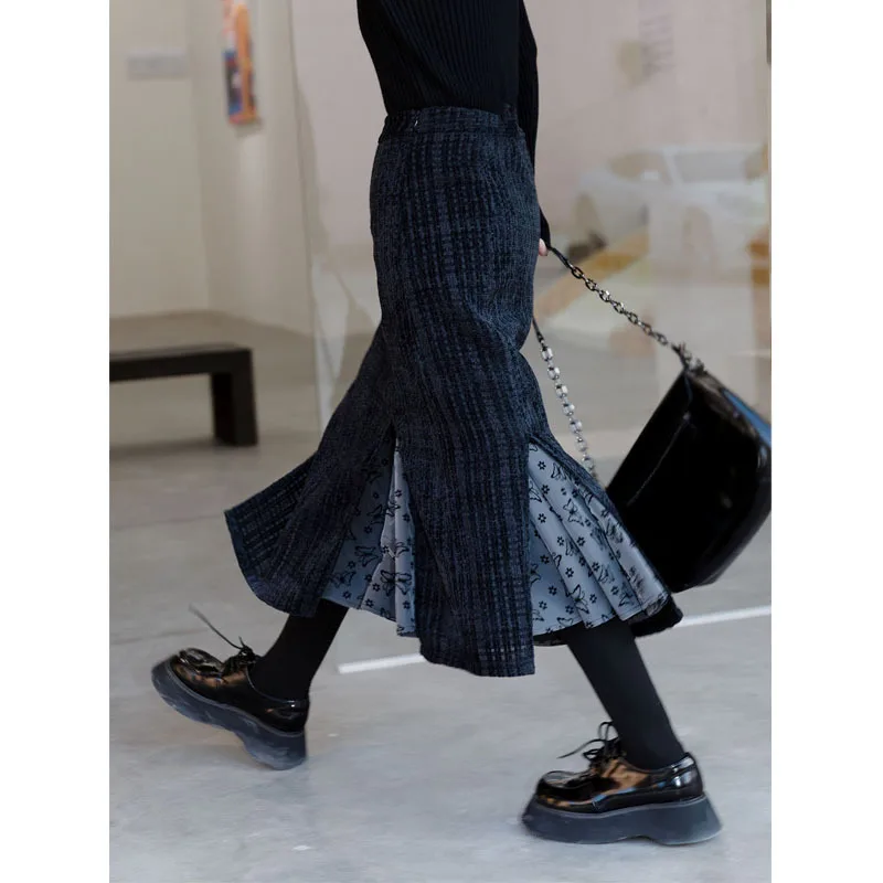 

Женская клетчатая юбка А-силуэта в американском стиле, тонкая, осенне-зимняя модная универсальная черная юбка с высокой талией