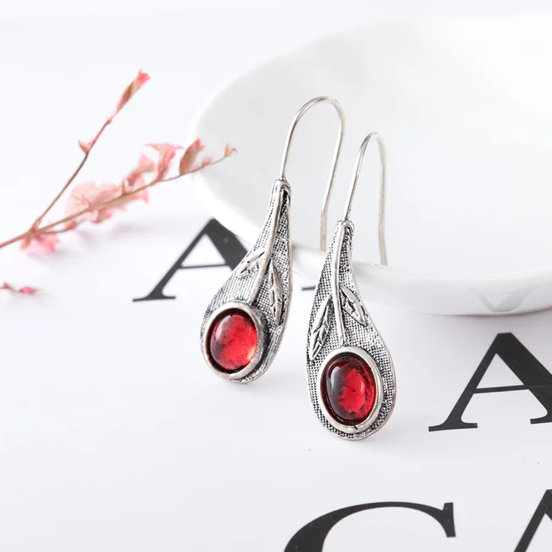 Серьги подвески Женские винтажные в богемном стиле с Рубиновыми