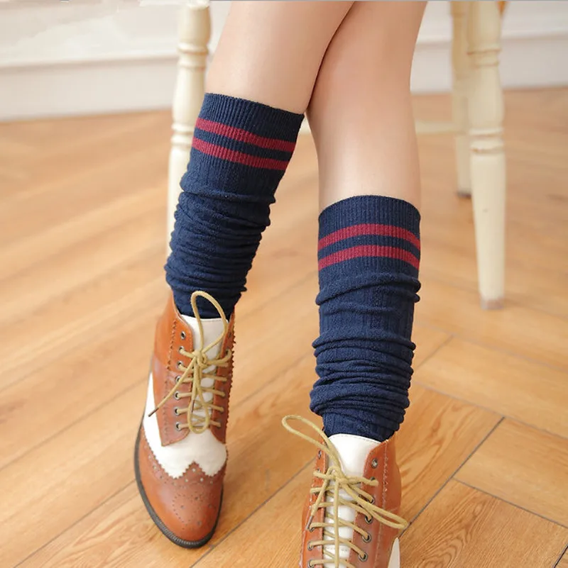 

New 1Pair Japan Cute Style Striped Knee Socks Women Warm Long Stocking Cotton Thigh For Ladies High Over The Knee Stockings