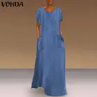 Женский джинсовый сарафан, длинное вечервечерние платье макси, с коротким рукавом, с круглым вырезом, лето 2021