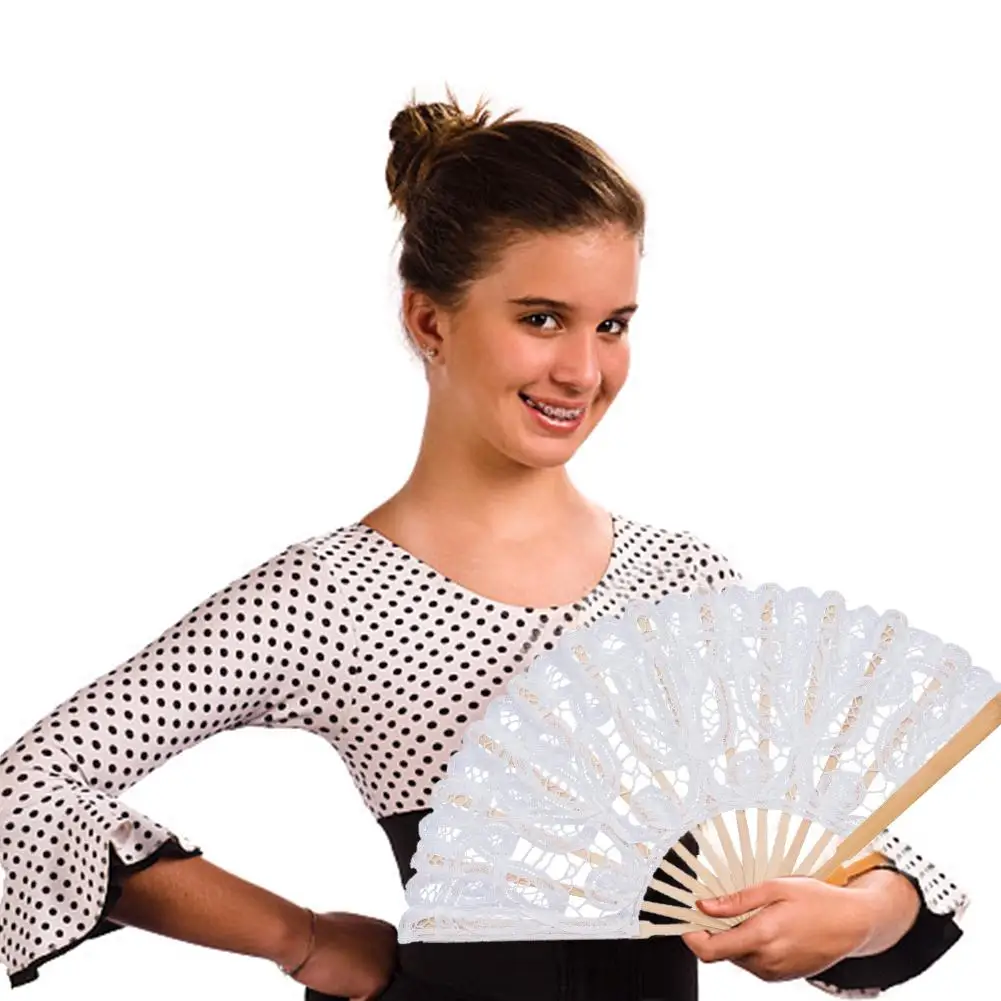 

Wedding Dance Hand Fan Handmade Hollow Cotton Lace Folding Fan Home Decoration For Wedding Party Favor Fancy Dress
