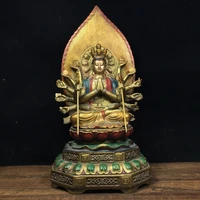 14chinese temple collection old bronze painted thousand hand guanyin bodhisattva quasi tifomu back light sitting buddha