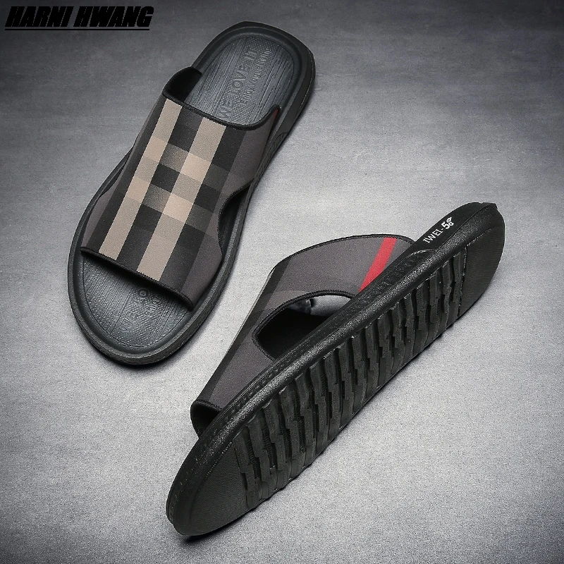 

Summer New Fashion One-Word Sandals Men'S Breathable Canvas Casual Rubber Flat Shoes Outdoor Beach Soft-Soled Sports Shoes 39-44
