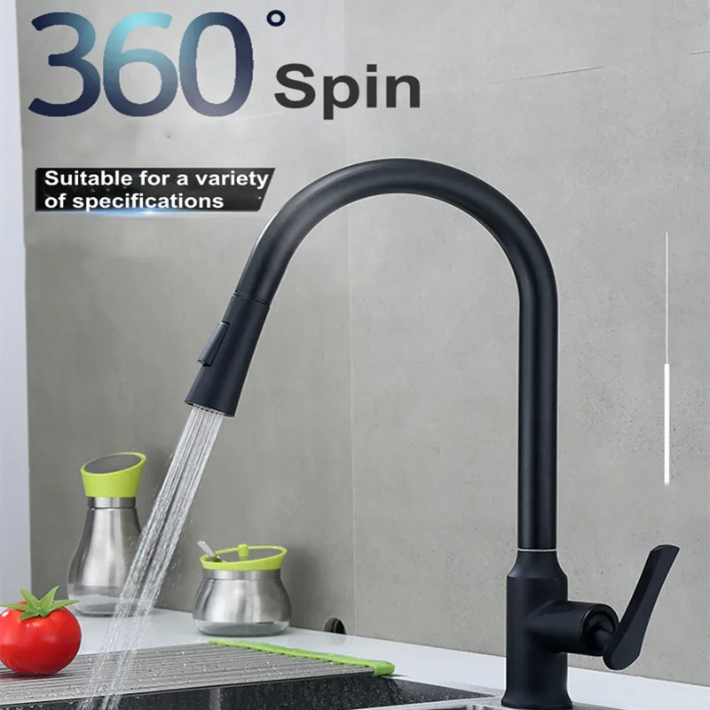 

Kitchen Pull-out Basin Faucet Single Hole Handle 360 Degree Water Mixer Tap Brass Matte black Purificati Hot &Cold Water Faucet