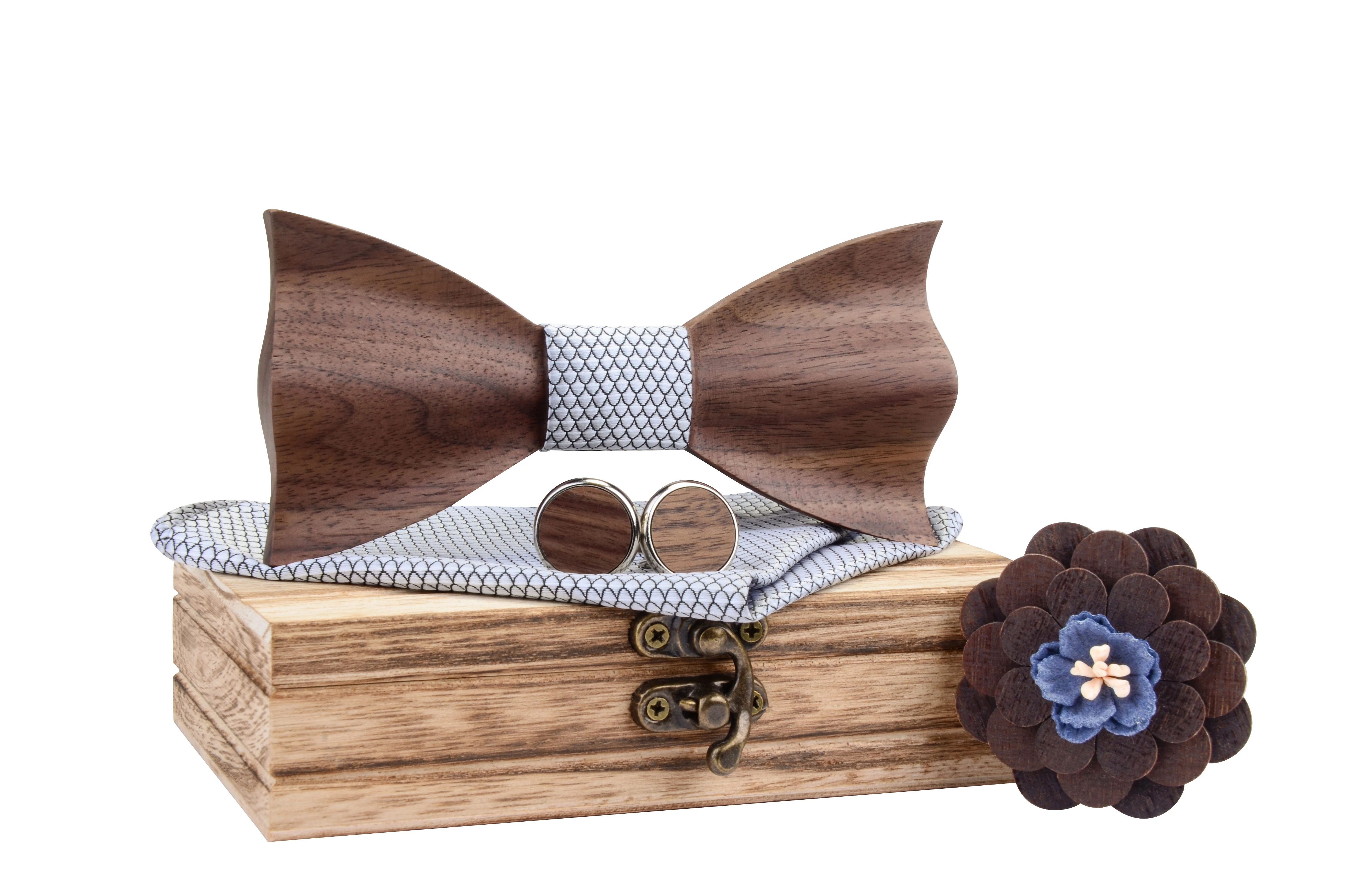 Клетчатый Регулируемый 3D деревянный галстук-бабочка шелковый платок запонки