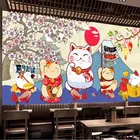 На заказ с изображением из мультфильма Lucky Cat настенная бумага 3D японская кухня суши Ресторан снэк-бар промышленный Декор Фон настенная бумага