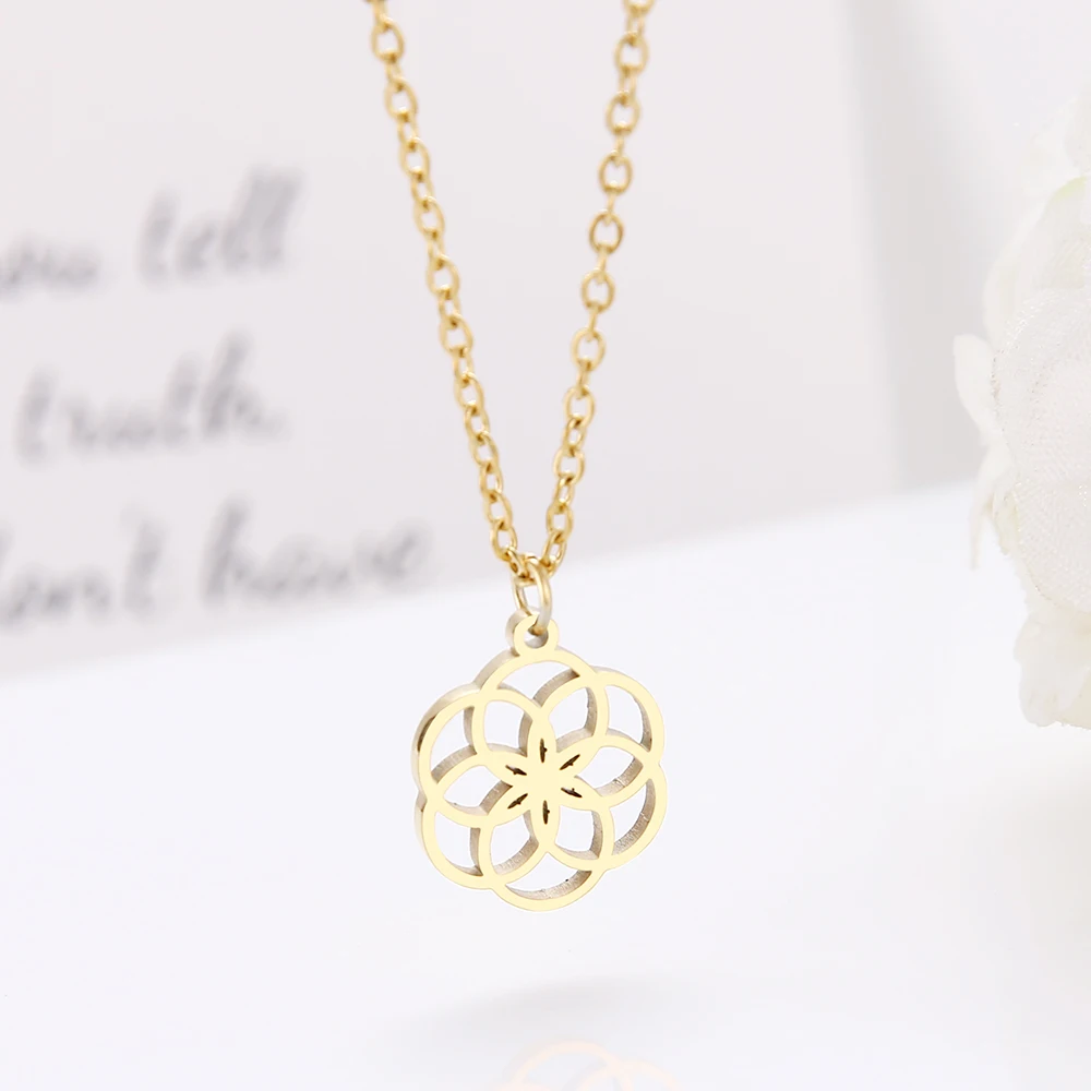 DOTIFI Stainless Steel For Women Geometric Personality Flower Pendant Necklace Gold Color Engagement Jewelry | Украшения и