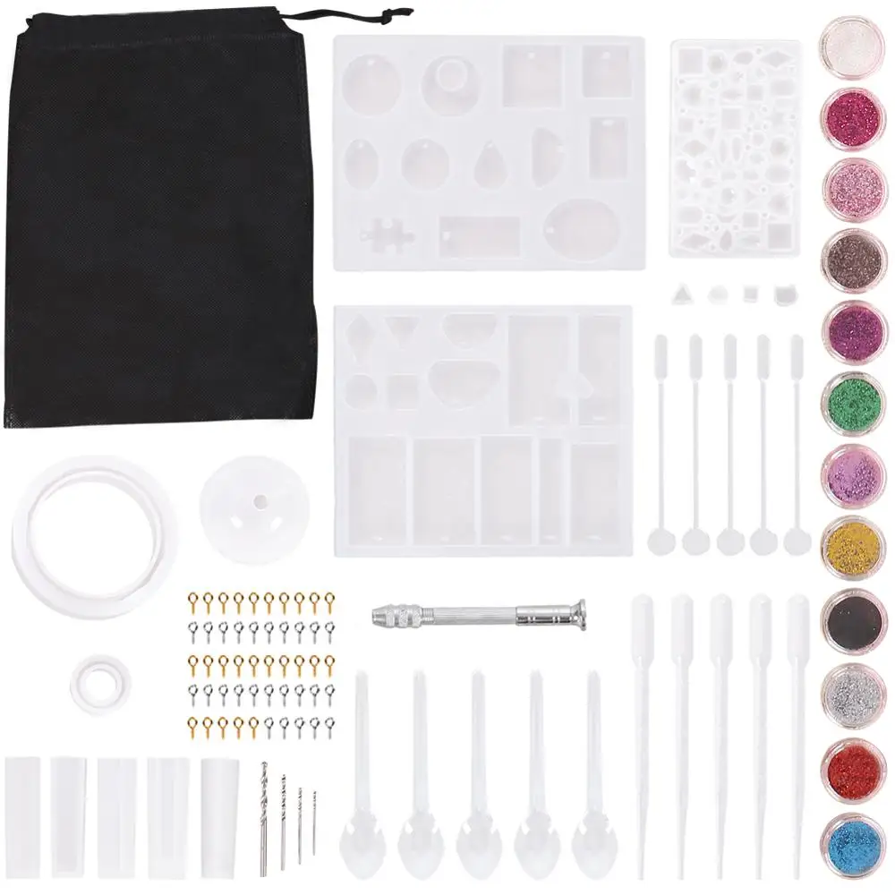 

159Pcs Jewelry Making Tools Set Silicone Mold Storage Bag Glitter Screw Eye Pins Twist Drill Necklace Pendant Bracelet Casting
