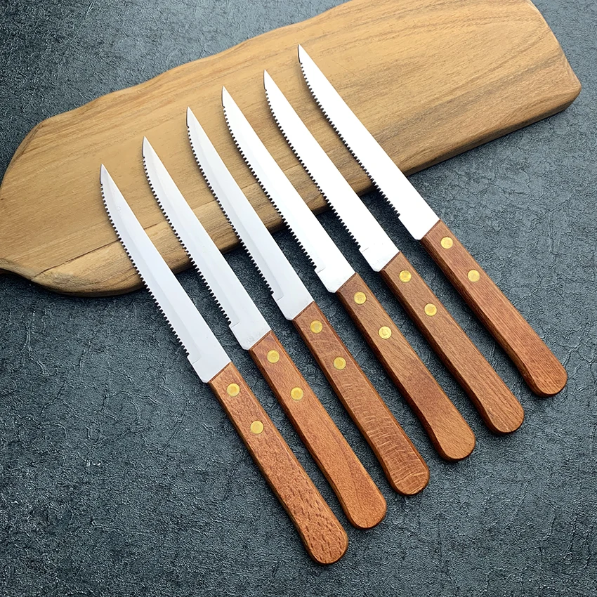 Набор столовых ножей из нержавеющей стали с деревянной ручкой 6 шт. | Дом и сад