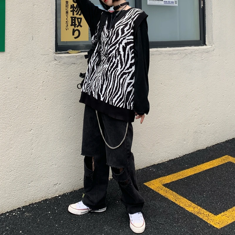 

Autumn Striped Sweater Vest Women'S Fashion Retro Casual V-Neck Women'S Knitted Pullover Loose Couple Vest Knitted Sweater