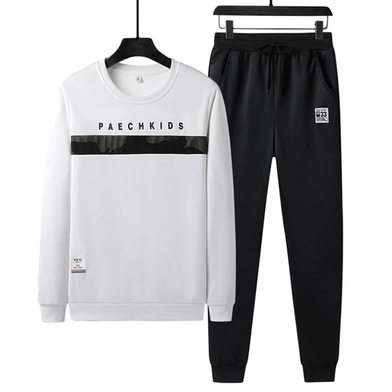 

2021 Spring New Men'S Trendy Top + Casual Pants Two-Piece Suit Classic Fashion Print Pullover Sweatshirt Loose Straight Trousers