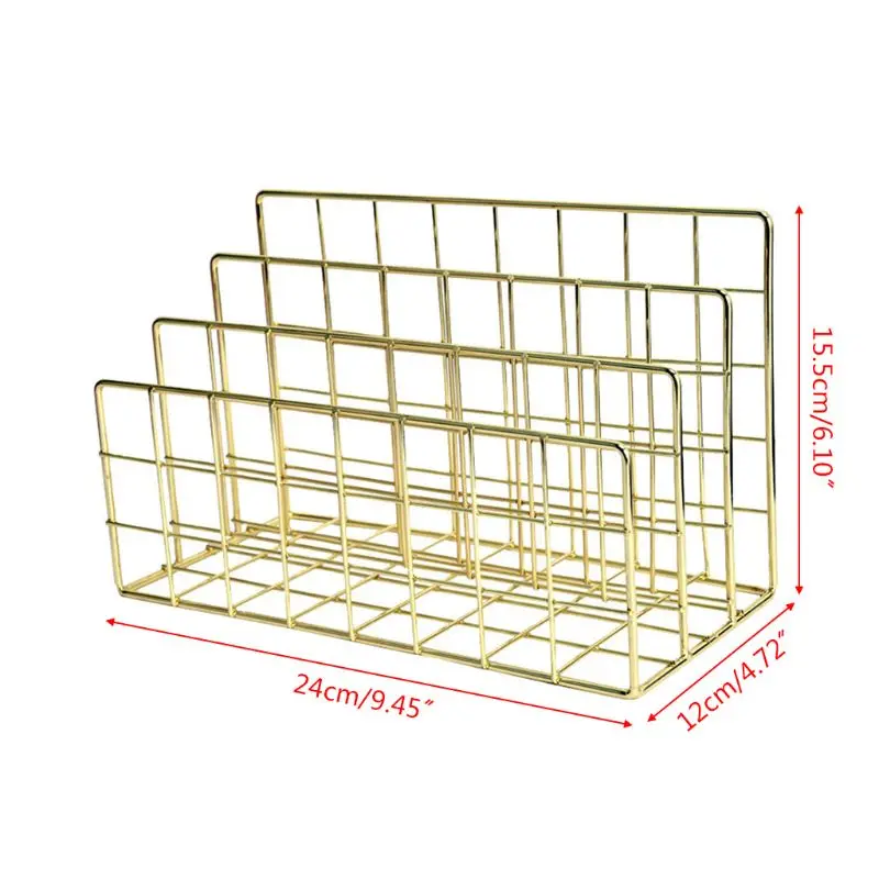 

Grid 3 Compartments Bookshelf Magazine File Organizer Holder Wrought Iron Desktop Storage Rack School Office Stationary