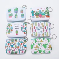 new pu printed coin purse cactus student zipper small wallet mini coin change purse key pouch little money bag kids gifts