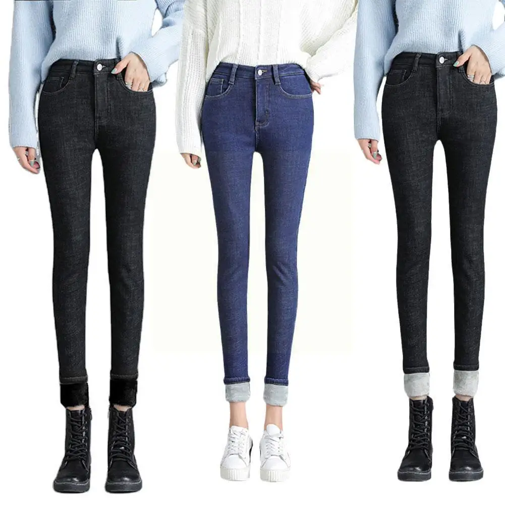 

Женские джинсы плюс бархатные супер стрейч брюки сексуальные плюс зимние цветные талии размер высокие джинсы повседневные теплые D4U4