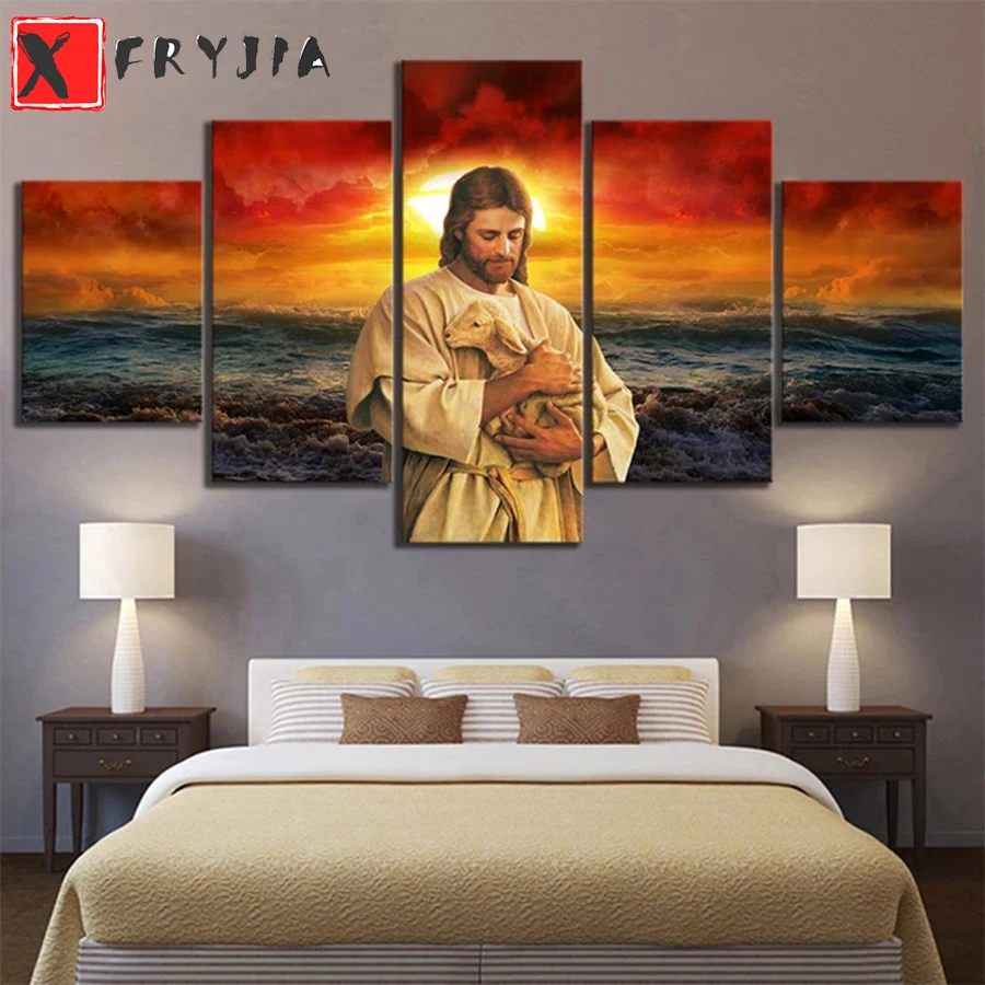 

Full Square Diamond Embroidery religion jesus and sheep Sale Gift Handicraft Diamond Painting Cross Stitch Home Decoration 5pcs