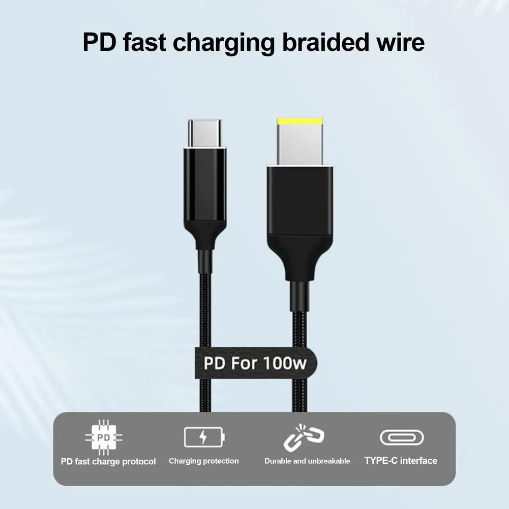 Тонкий квадратный USB-кабель 100 Вт сетевой шнур зарядного устройства Type-C PD для