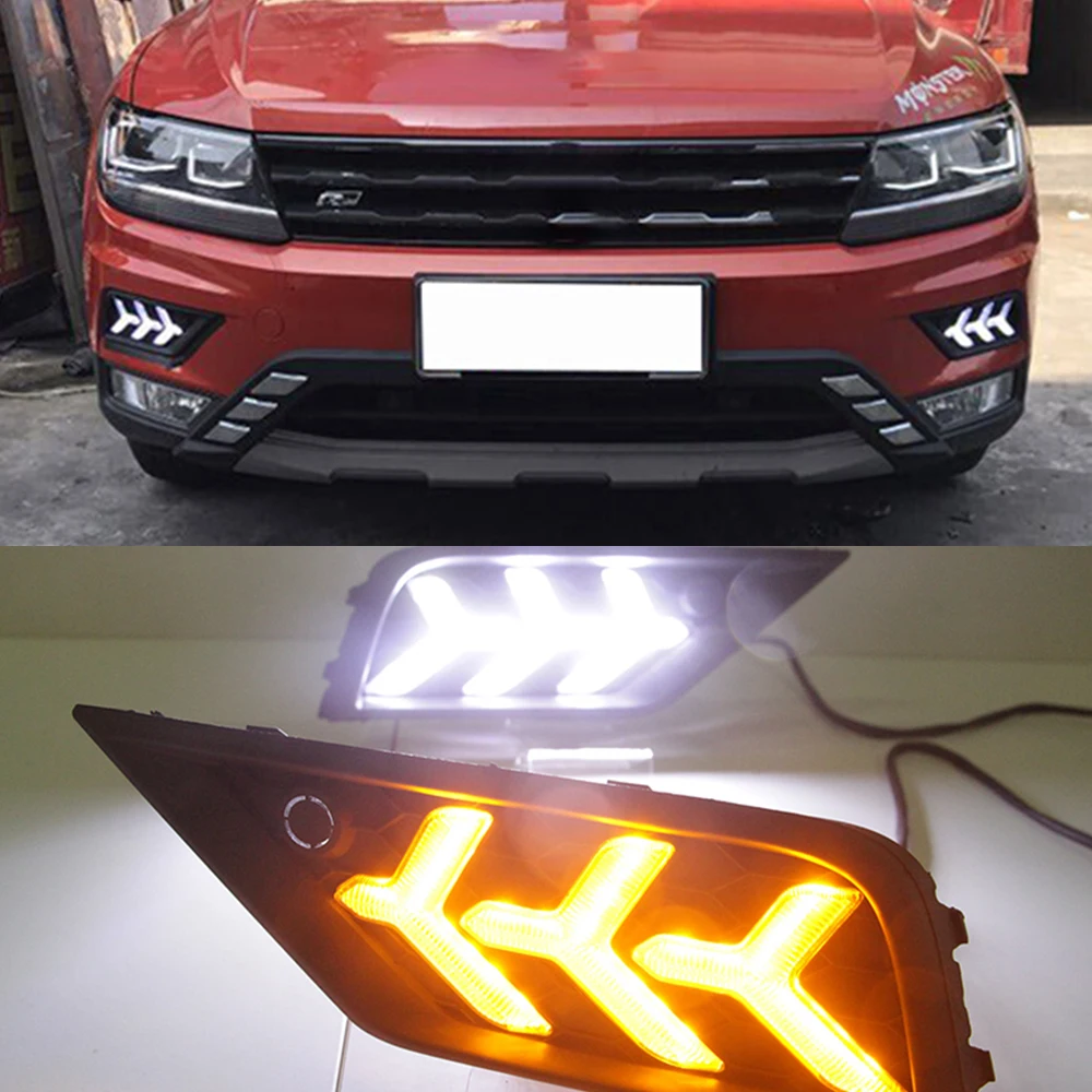 2 шт. Автомобильные светодиодные дневные ходосветильник для Volkswagen VW Tiguan 2017 2018 2019