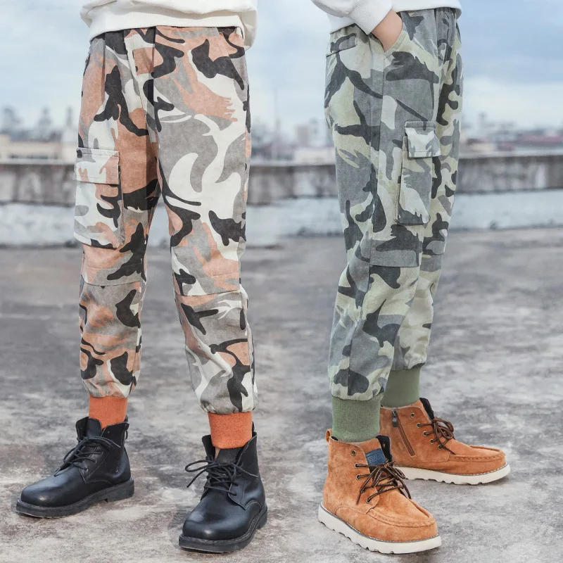 

Camouflage Cardigan Pants Teenage Boys Mid Waist Straight Trousers Clothing 2020 Autumn Kids Cotton Sport Pant Children Bottoms