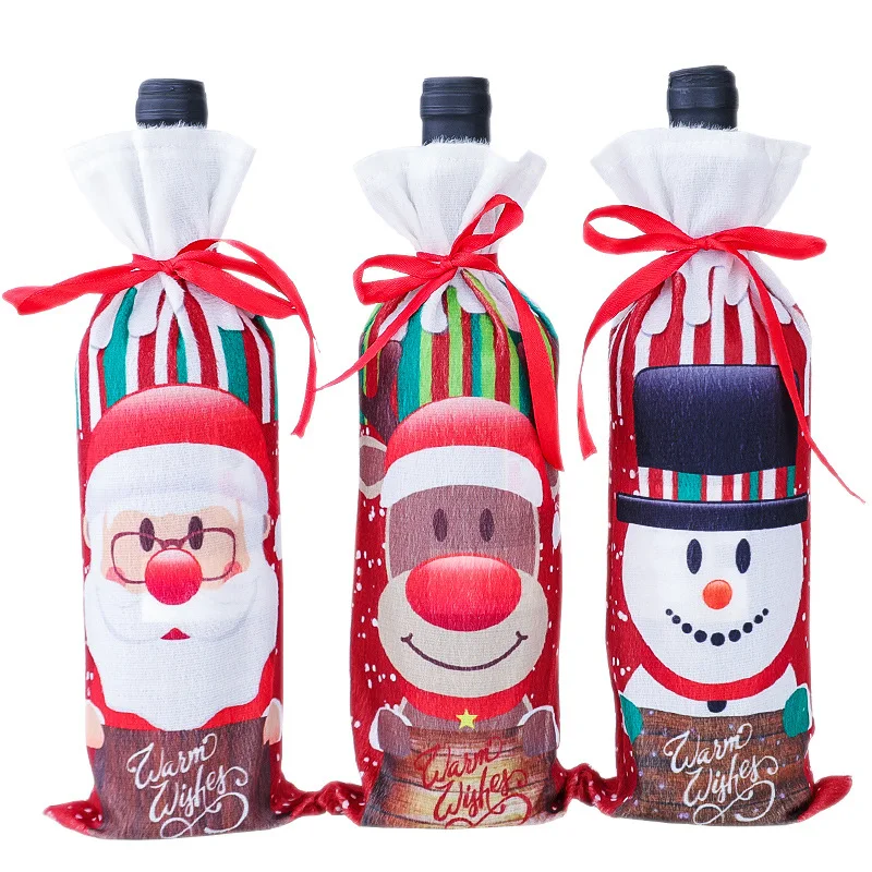 2020 New Wine Champagne Bottle Cover Cloth Cartoon Snowman Old Man Home Party Drawstring Pouch Christmas Decor | Дом и сад