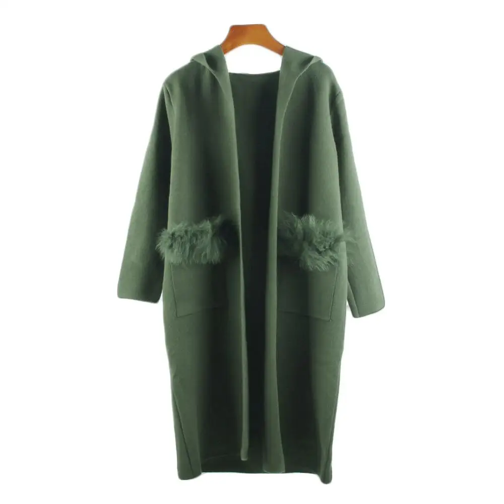 Длинный кардиган из лисьего меха женский свитер повседневное осеннее вязаное