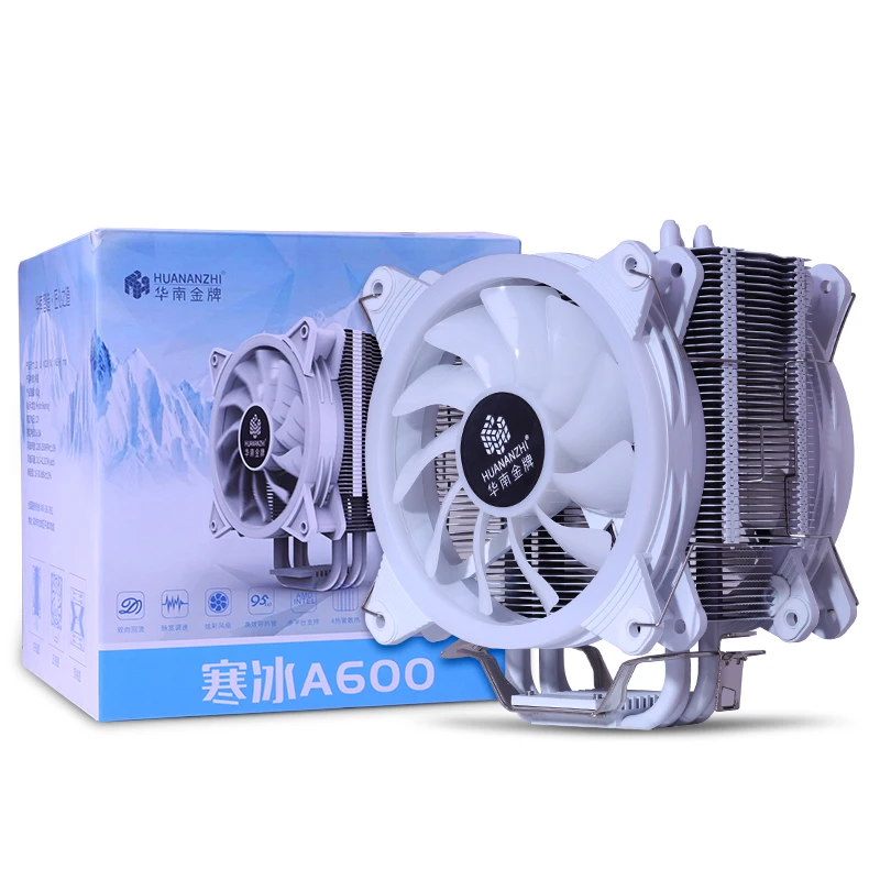 HUANANZHI ICE A600 4 heatpipes cpu cooler для Intel/AMD чистый алюминий трубки двойной вентилятор
