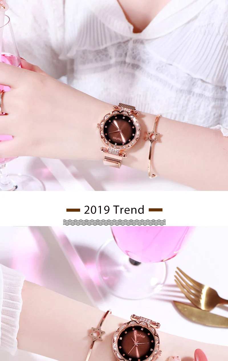 Women Watches Luxury Rose Gold Ladies Wrist Watches Starry Sky Magnetic Watch Mesh Strap Waterproof Clock relogio feminino xfcs