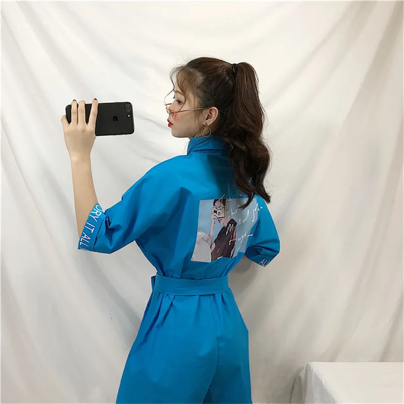 Women Denim Jumpsuit Short Sleeve Turn-down Collar Single-Breasted Wide Leg Romper Sexy Club Playsuit Overall Outfits