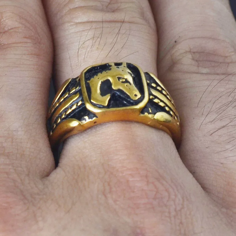 Бесплатная доставка Золотое кольцо унисекс с головой лошади для влюбленных Crazy