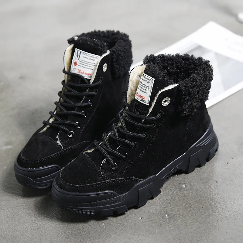 Новые женские ботинки из овечьей шерсти Зимние Теплые ботильоны на плоской