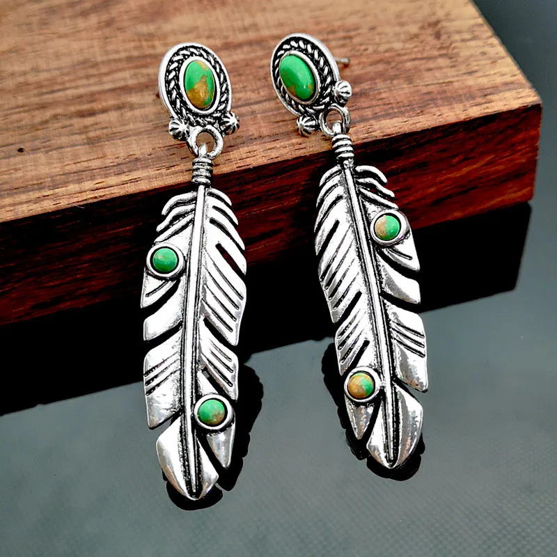 

1Pair Bohemia Vintage Feather Leaves Dangle Earing for Women Pendant Leaf Drop Earrings Ethnic Jewelry Brincos Pendientes Z4D306
