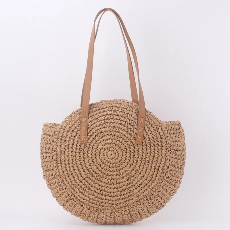 

Round Straw Beach Paper Bag for Women Girl Vintage Handmade Woven Shoulder Bag Circle Bags Bohemian Summer Vacation Casual Bags