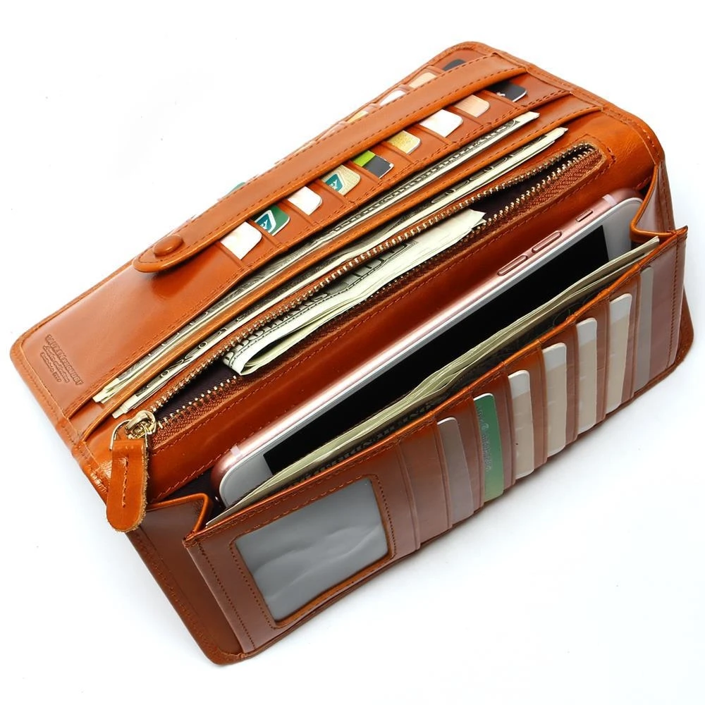 Женский кошелек из вощеной кожи с несколькими карманами|fashion cycle|clutchclutch vintage |