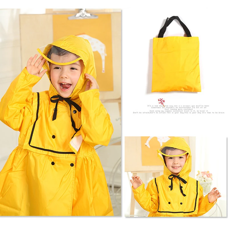 

Long Kids Children's Yellow Raincoat Dress Jackets Rain Coat Poncho Rainsuit Outdoor Girl's Polyester Rainwear Rain Gear 60YY234
