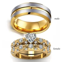 gold fashion mens ring heart shaped zircon womens ring engagement wedding jewelry set fashion accessories