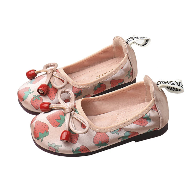 Girl Shoes Cute Strawberry Loafers Ballet Flats Toddler Shoe Single Soft Sole Princess Kids Rubber Moccasins |
