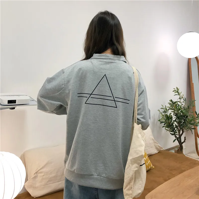 Letters Printed Polo Shirt Women Long Sleeve Autumn Winter New Loose Casual Printing Lapel Shirt Lady Black Grey Bottoming Tops