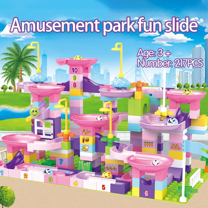 217 шт творческие Мрамор бег лабиринт шарики трек строительные блоки маленького