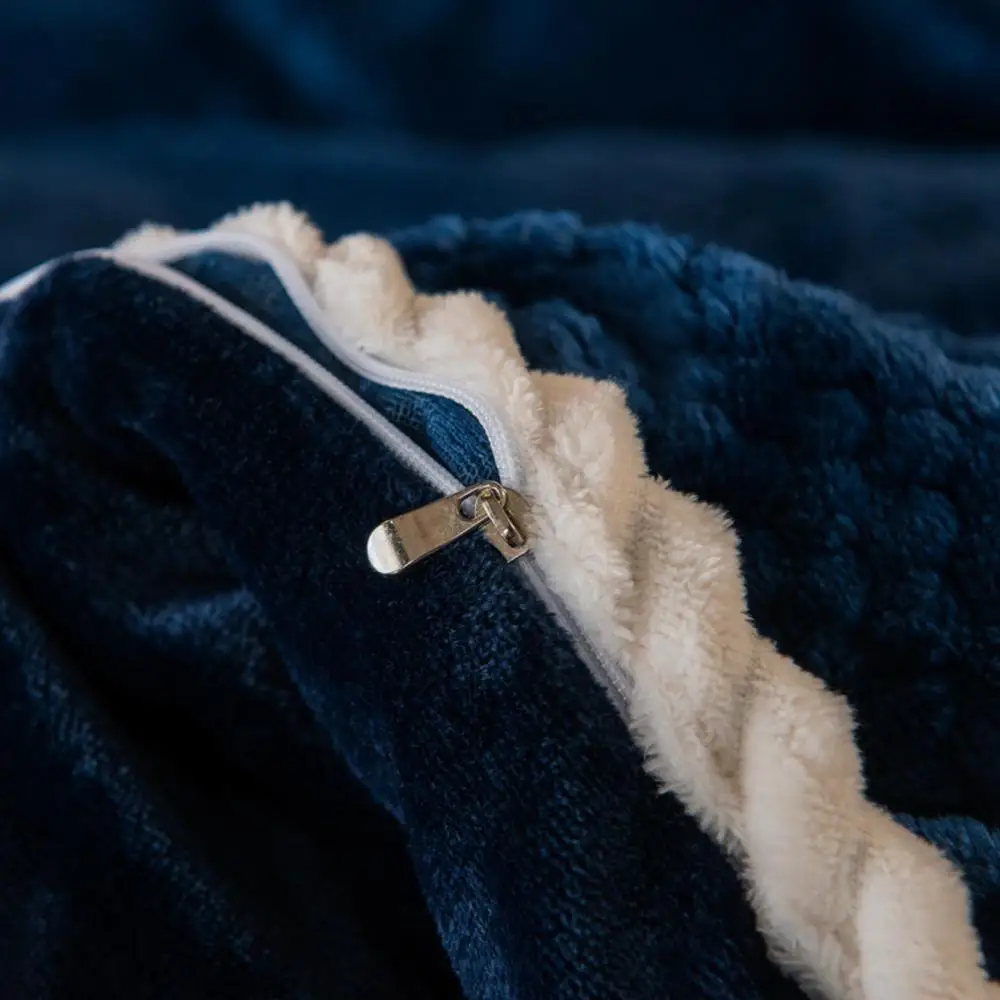 

Dark Blue Winter Flannel Quilt Cover Soft Worm Coral Fleece Comforter Cover 1pcs Thickening Warm Duvet Bedding Cover