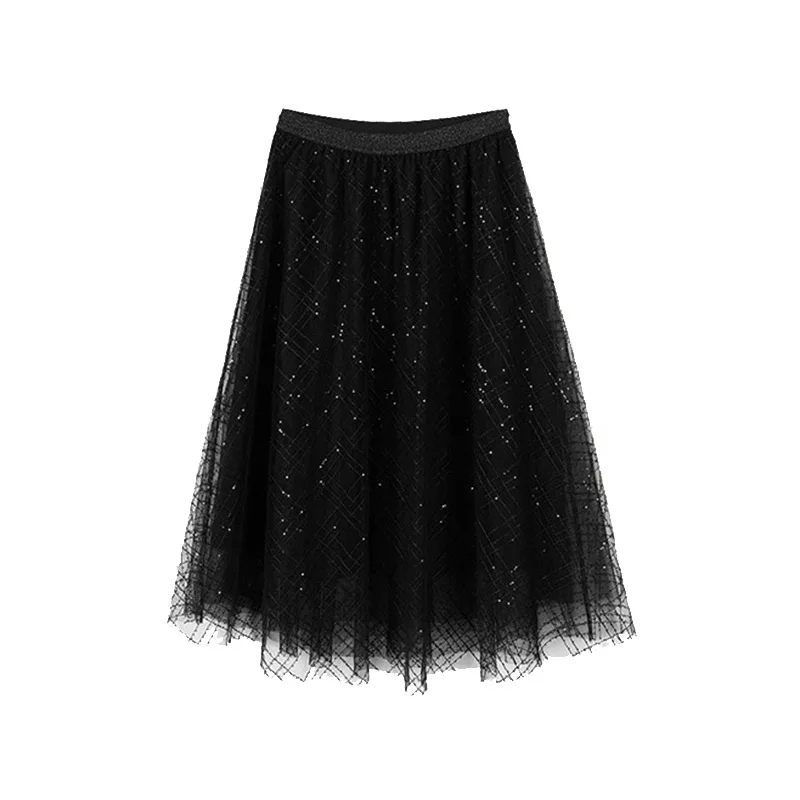 

Skirts Women 2021xy 2021 Summer New Design Sense Mid-Length Slimming High Waist Mesh Black Skirt A812072