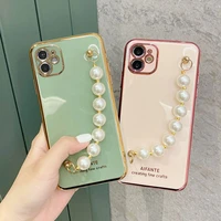 luxury wrist chain pearl bracelet case for iphone 12 11 pro max mini cover for iphone 6 7 8 plus se 2020 case soft silicone capa