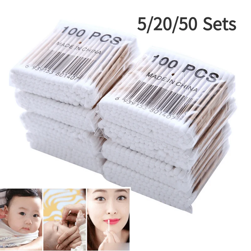 5/20/50 bags Beauty Makeup Cotton Swab Double Head Cotton Buds Make Up Wood Sticks Nose Ears Cleaning Cosmetics Health Care Tool